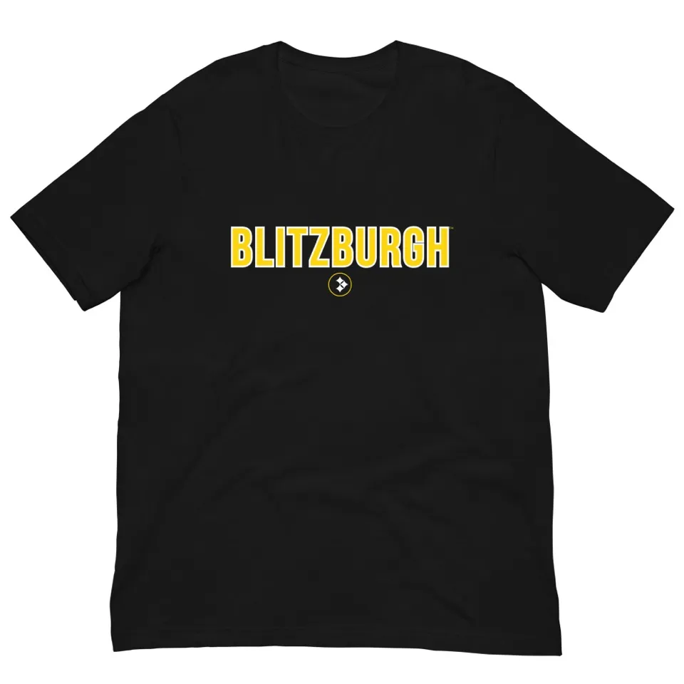 Black t-shirt with gold BLITZBURGH wordmark on the chest